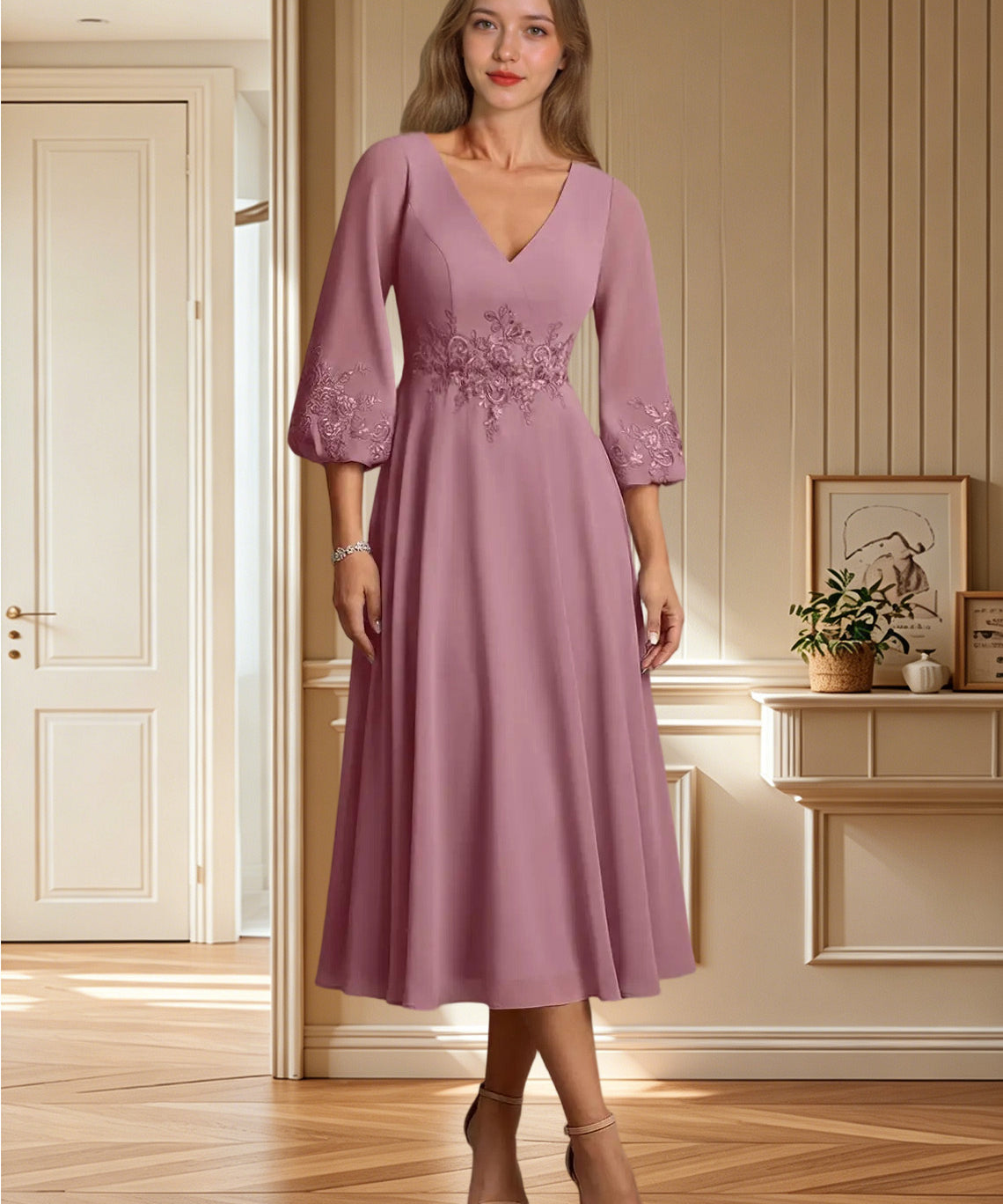 Augday Ana A-Line Lace Chiffon Dress