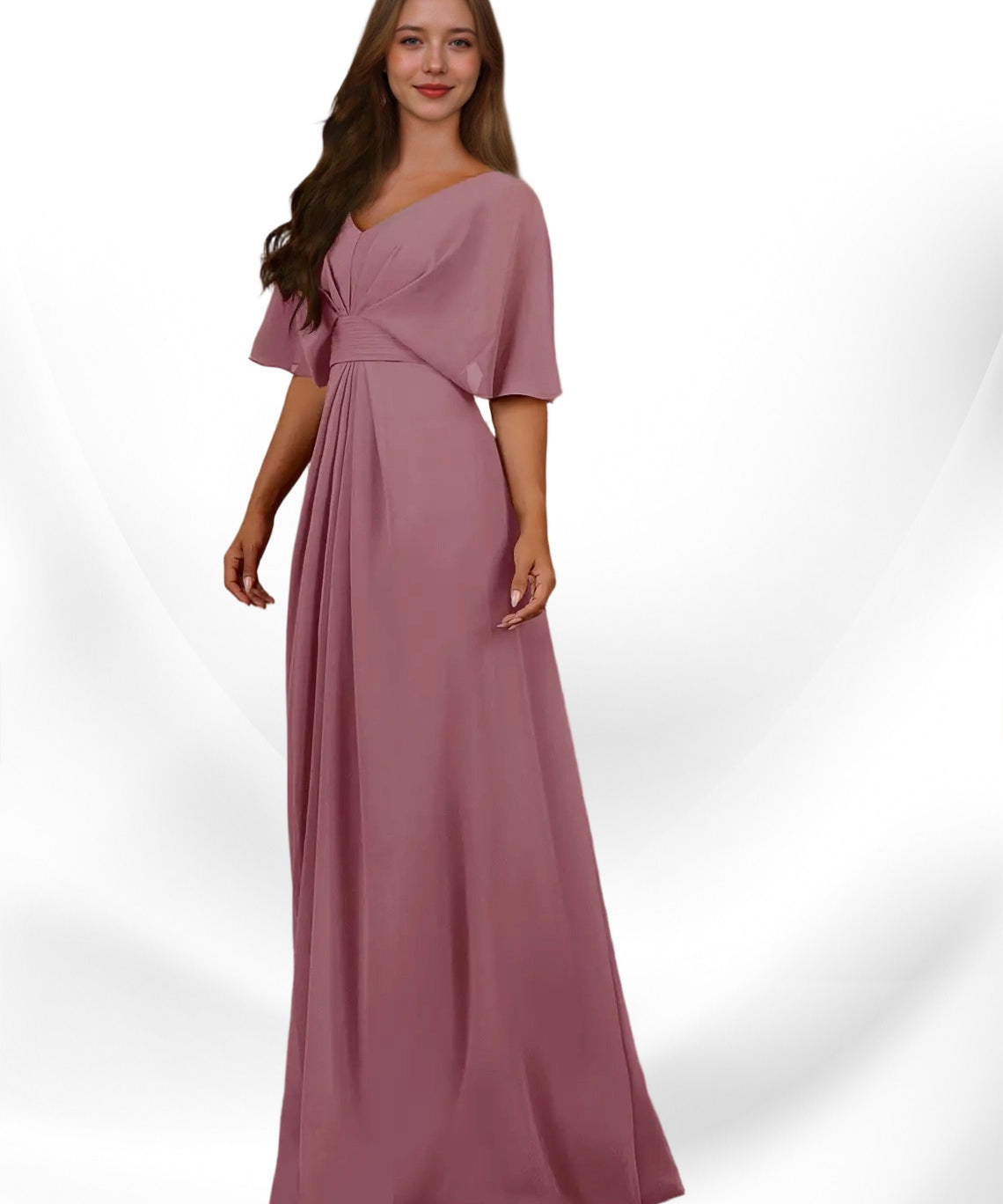 Augday Oksana A-Line V-Neck Pleated Chiffon Dress