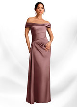 Augday Beah Sheath Off the Shoulder Stretch Satin Dress
