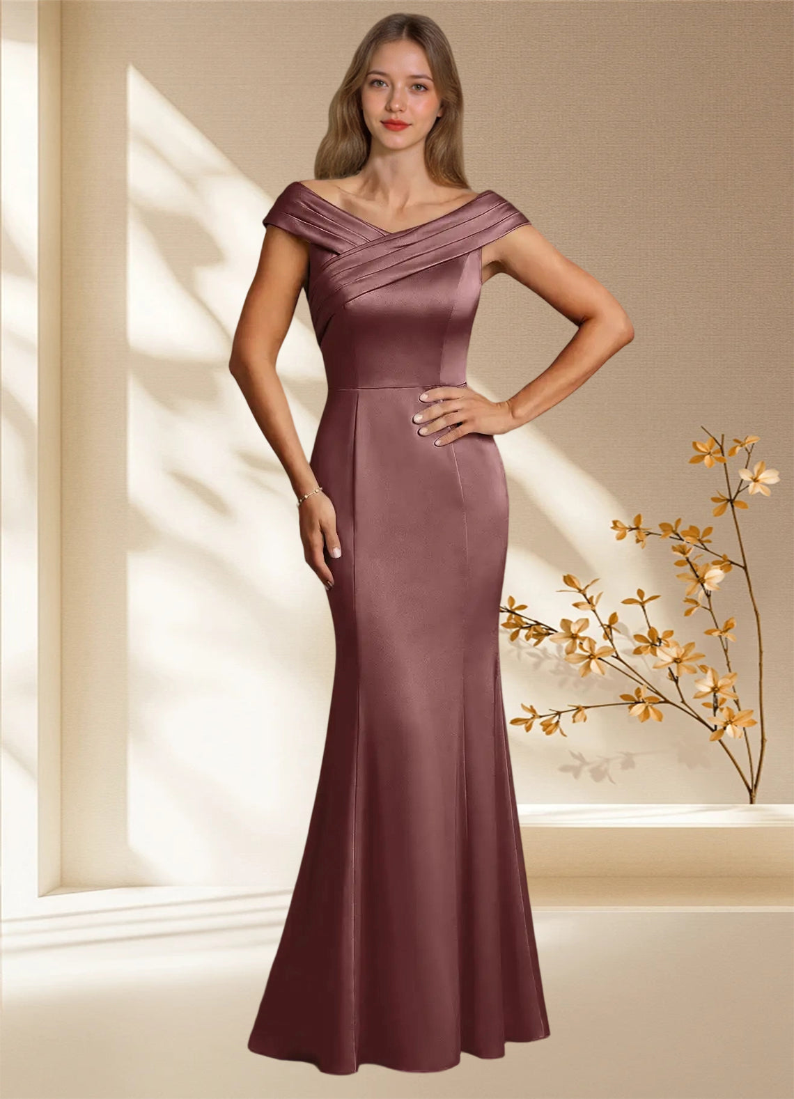 Augday Aberdeen Sheath Pleated Stretch Satin Dress