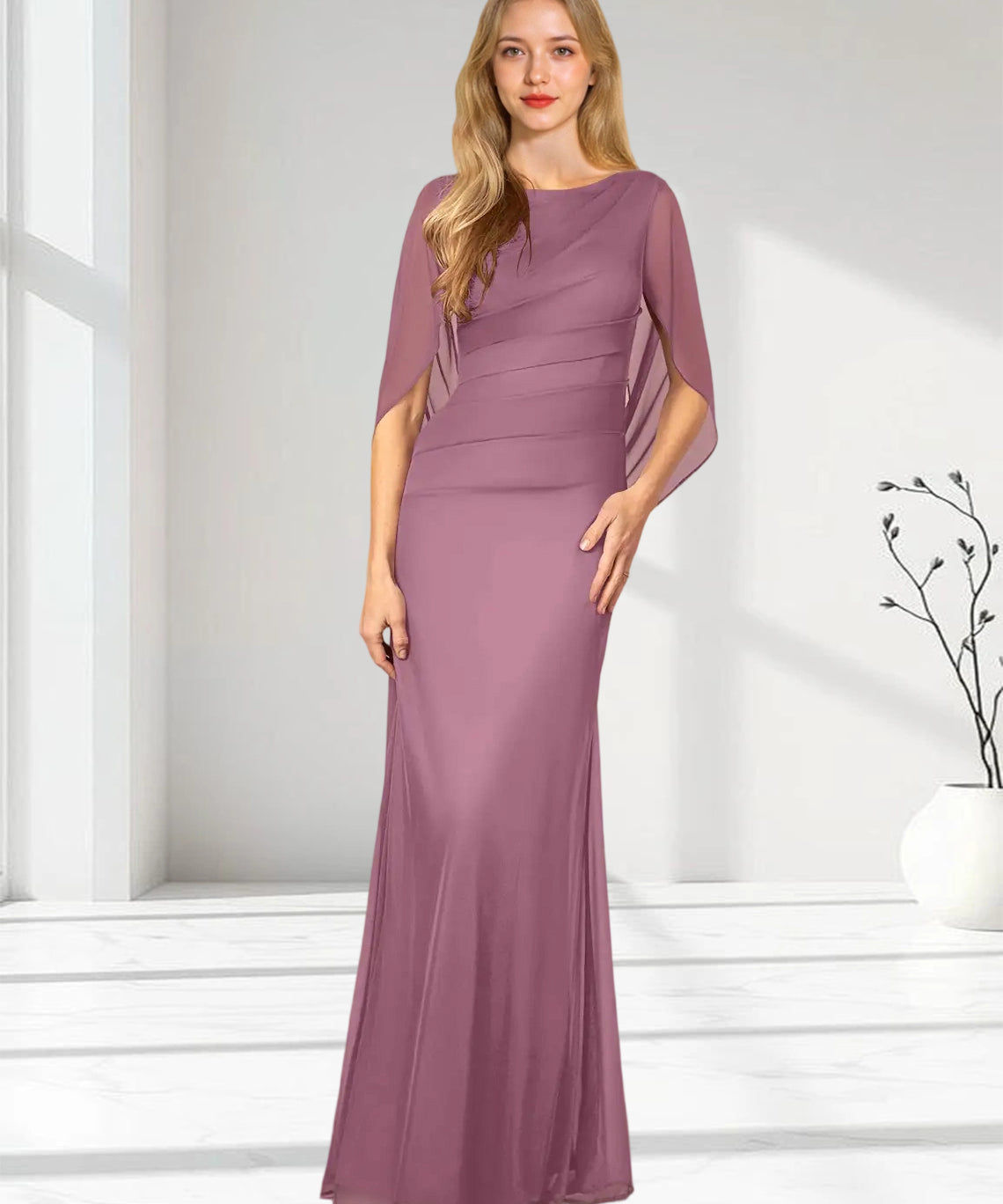 Augday Belladonna Mermaid Scoop Pleated Mesh Dress