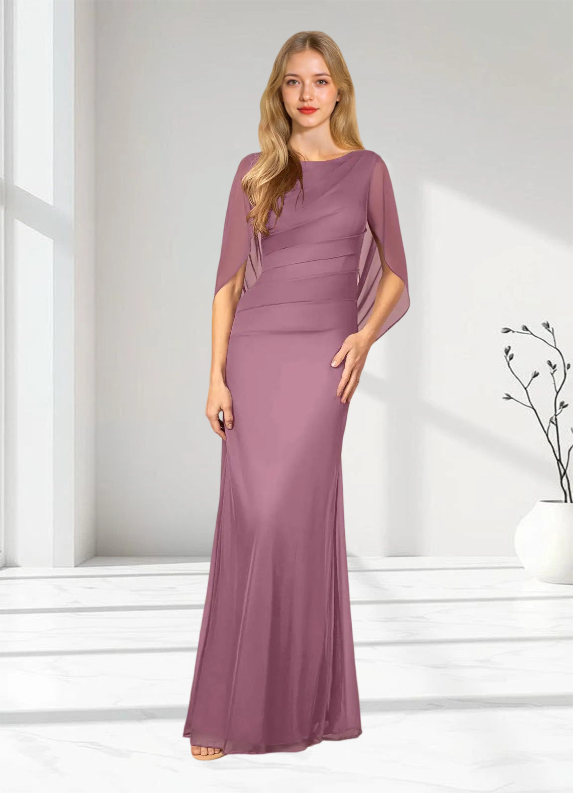 Augday Belladonna Mermaid Scoop Pleated Mesh Dress