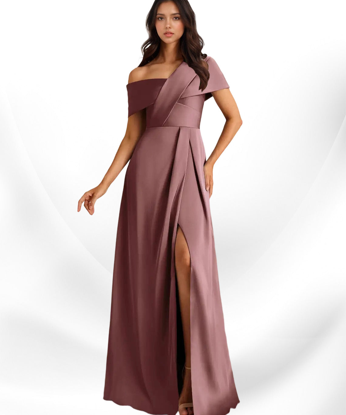Augday Milton A-Line Pleated Stretch Satin Dress