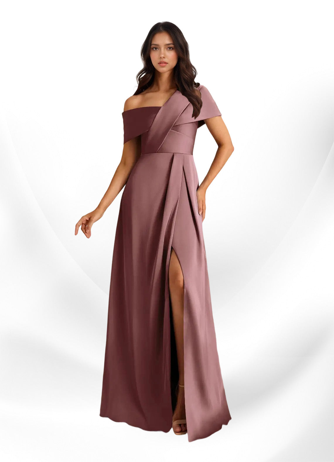 Augday Milton A-Line Pleated Stretch Satin Dress