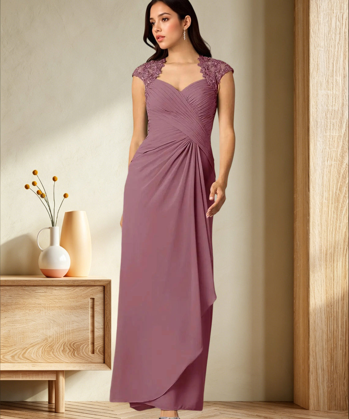 Augday Birdie A-Line Queen Anne Sequins Chiffon Dress