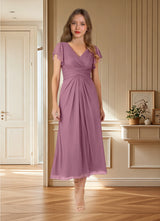 Augday Vera A-Line V-Neck Pleated Mesh Dress