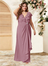 Augday Snapdragon A-Line V-Neck Ruched Chiffon Dress