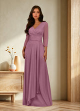 Augday Annetta A-Line V-Neck Pleated Mesh Dress