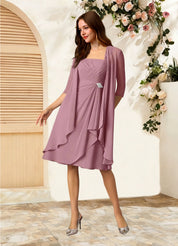 Augday Olivia A-Line Square Neckline Pleated Chiffon Dress