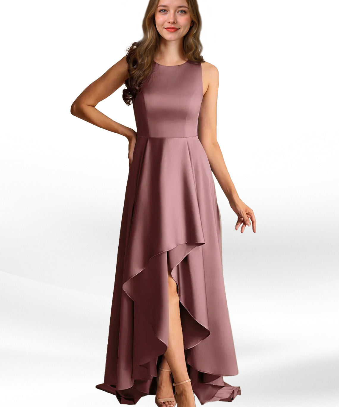 Augday Niles A-Line Trains Stretch Satin Dress