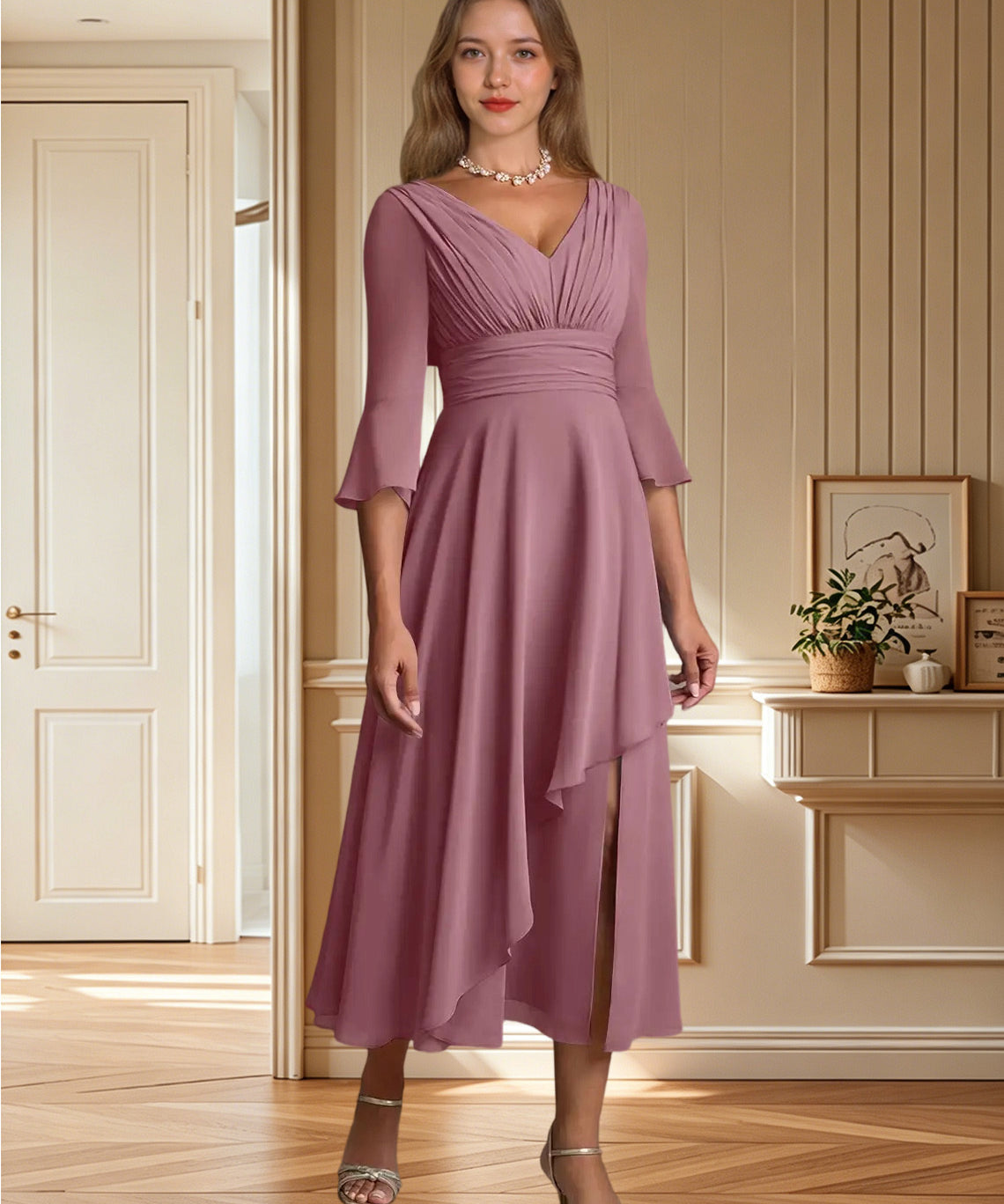 Augday Aerynne A-Line Pleated Chiffon Dress