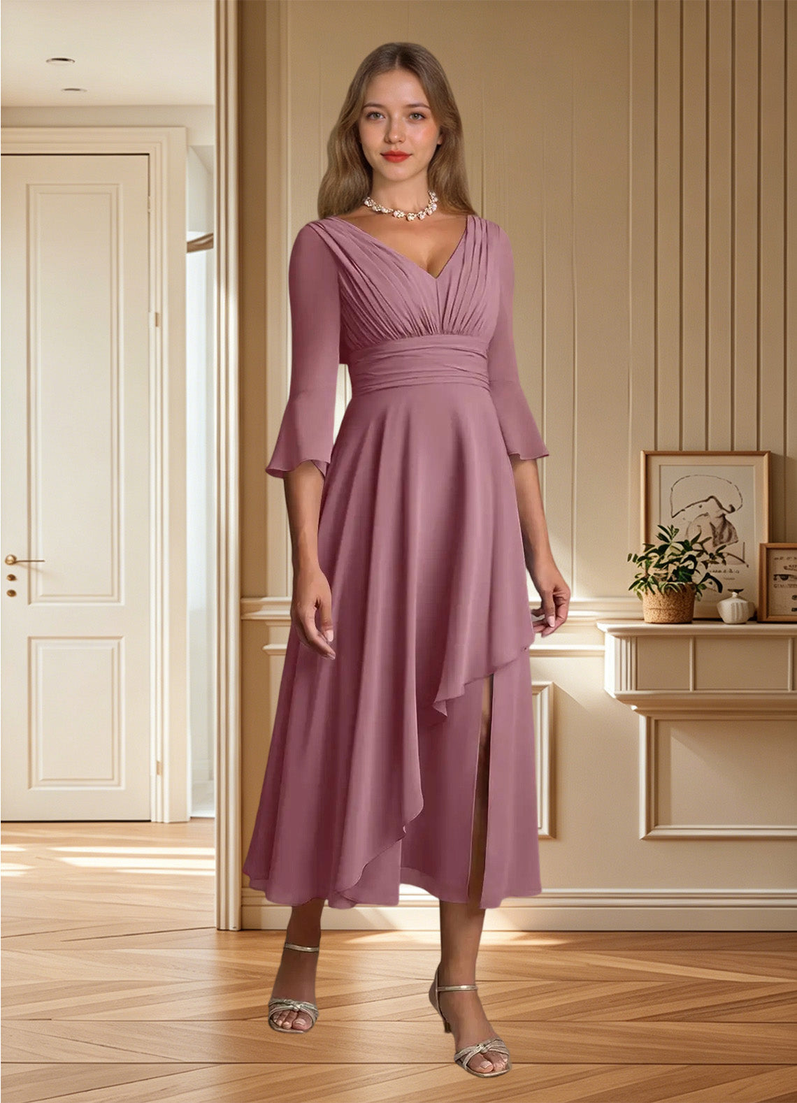 Augday Aerynne A-Line Pleated Chiffon Dress