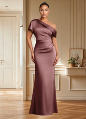 Augday Rutha Sheath One Shoulder Stretch Satin Dress