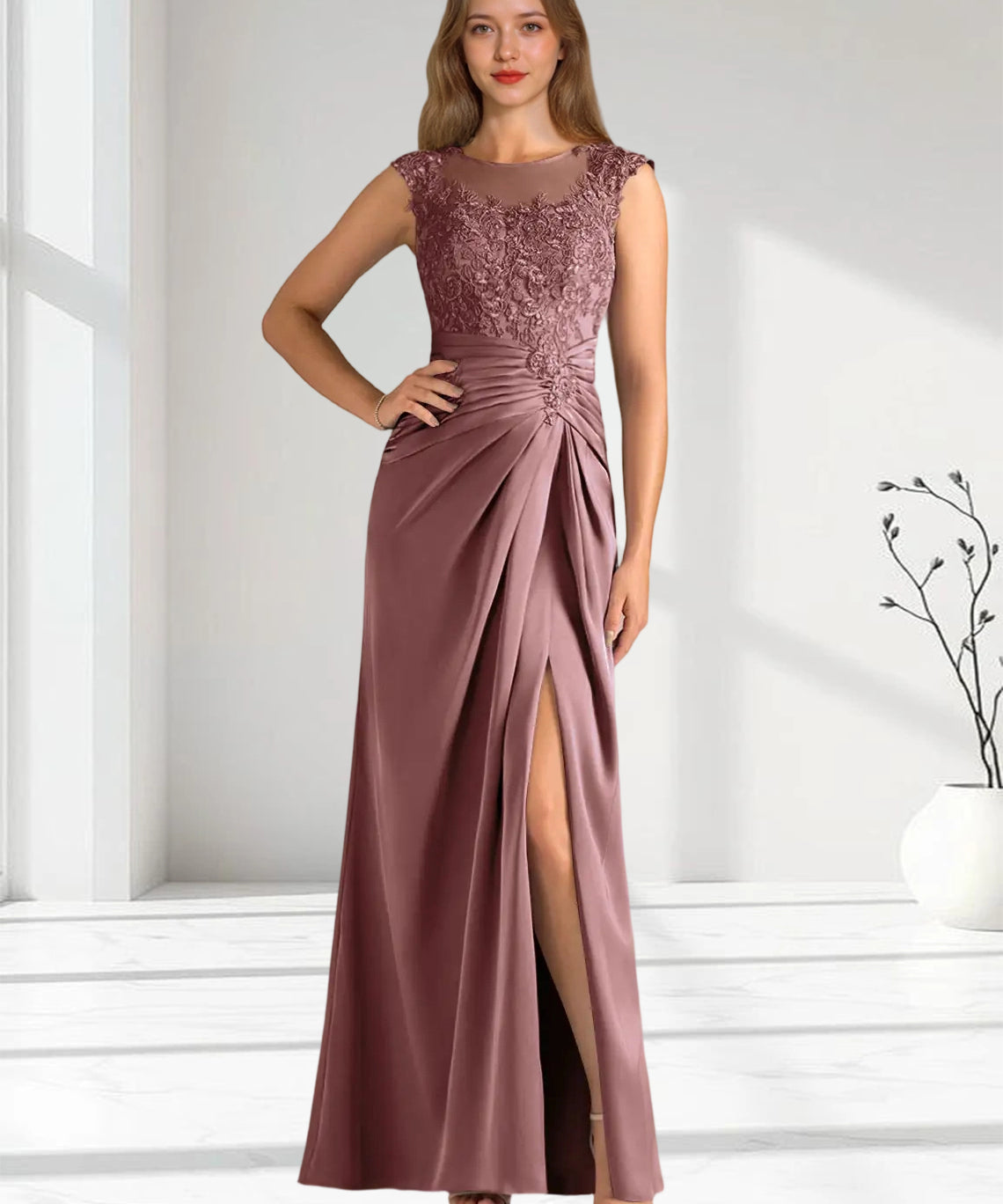 Augday Santa Barbara Sheath Pleated Stretch Satin Dress