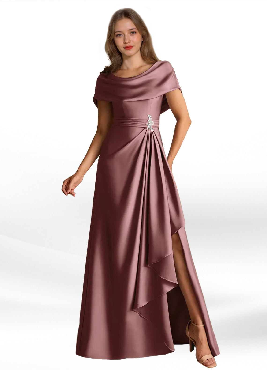 Augday Branford A-Line Pleated Stretch Satin Dress
