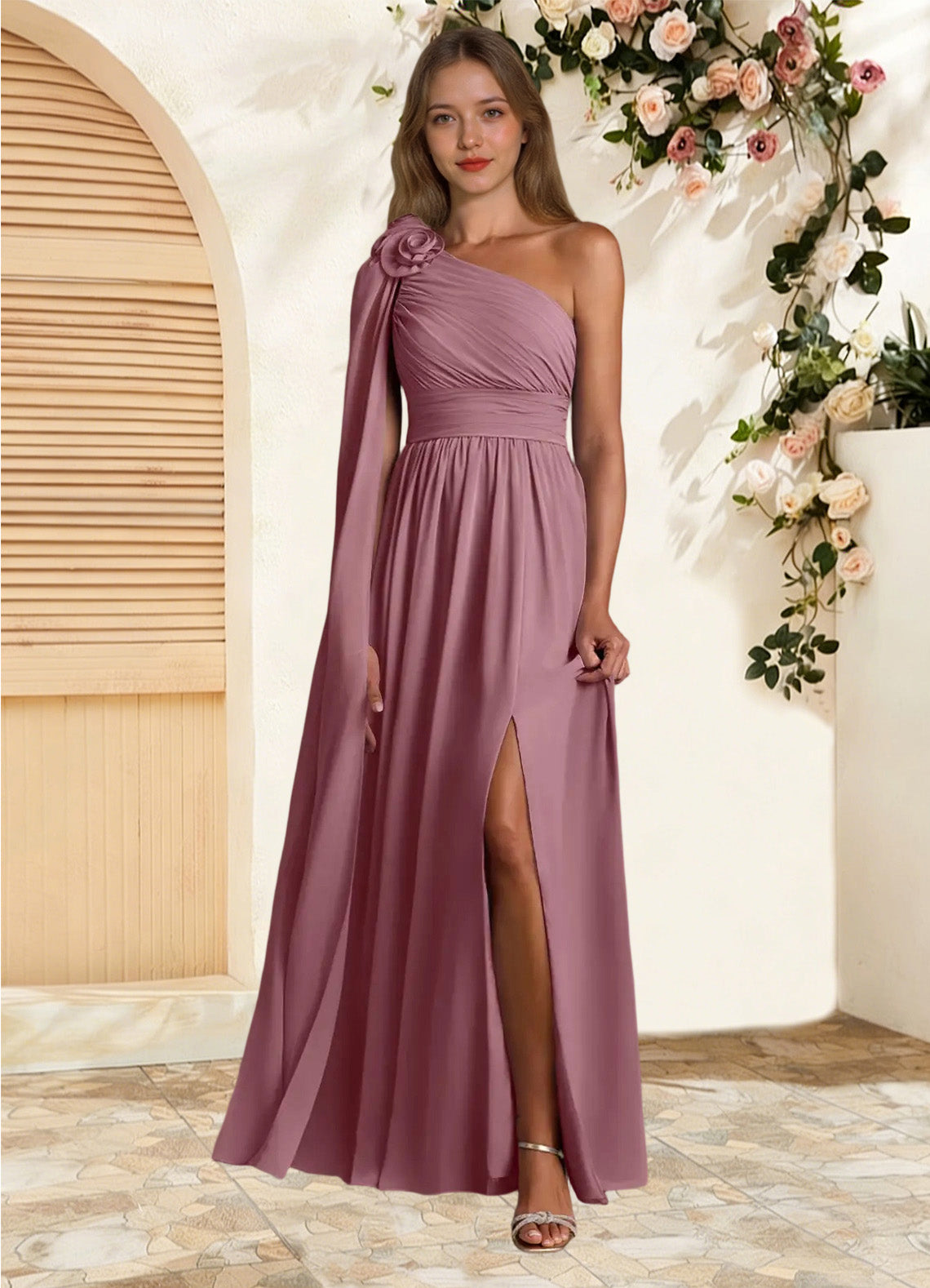 Augday Lancaster A-Line One Shoulder Chiffon Dress