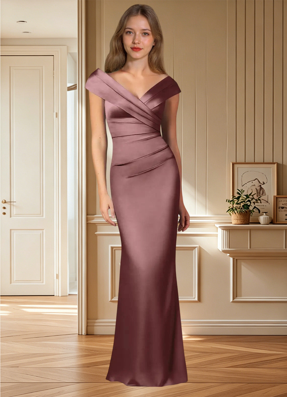 Augday Ludlow Mermaid Pleated Stretch Satin Dress