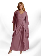 Augday Manuella A-Line V-Neck Pleated Chiffon Dress