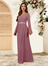 Augday Belinda A-Line V-Neck Pleated Chiffon Dress