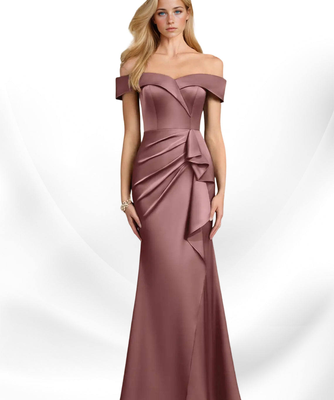 Augday Laredo Mermaid Off the Shoulder Stretch Satin Dress