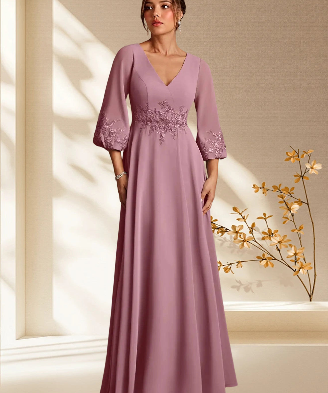 Augday Yorba A-Line Lace Chiffon Dress
