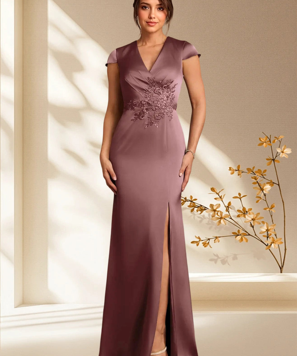 Augday Rilda Sheath Lace Stretch Satin Dress