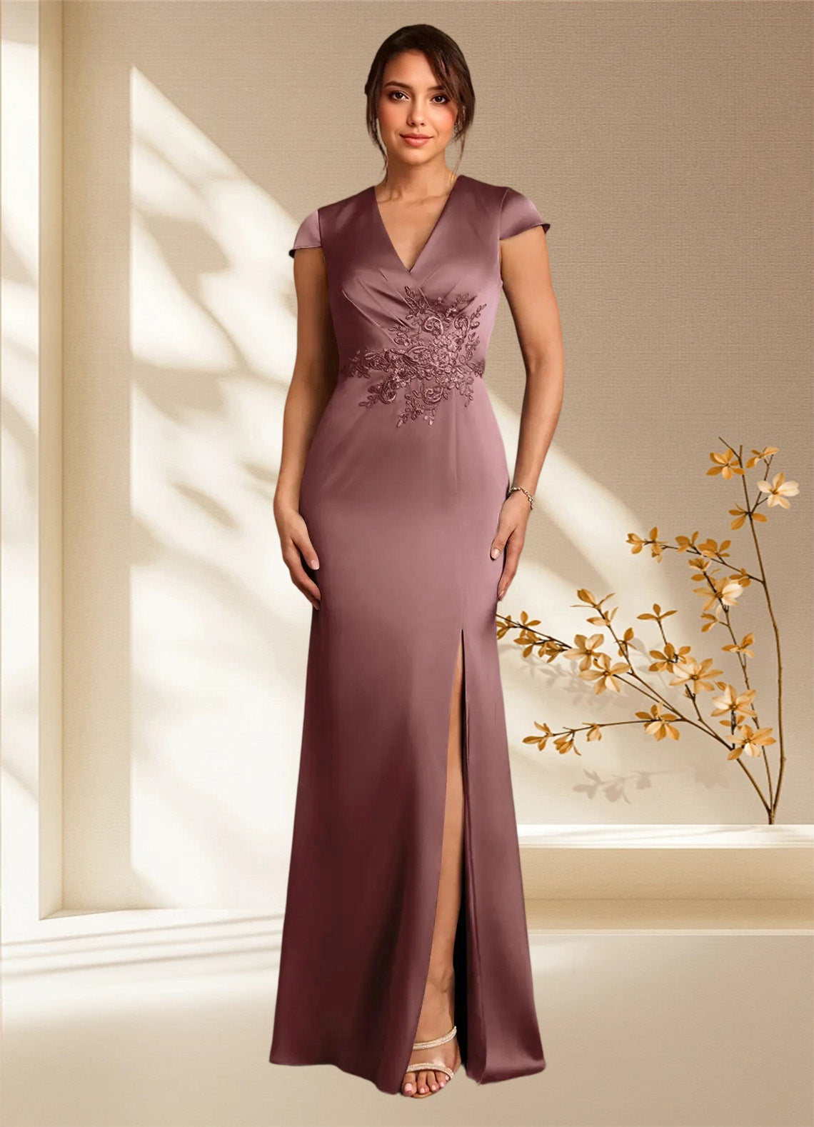 Augday Rilda Sheath Lace Stretch Satin Dress