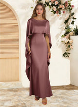Augday Eli Sheath Boatneck Stretch Satin Dress