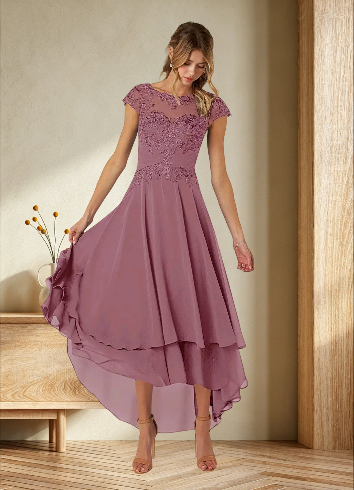 Augday Shonda Lace Chiffon Dress
