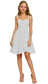 Augday Laly Girl Short Chiffon Flower Girl Dress for Wedding Spaghetti Straps Teens Formal Dresses