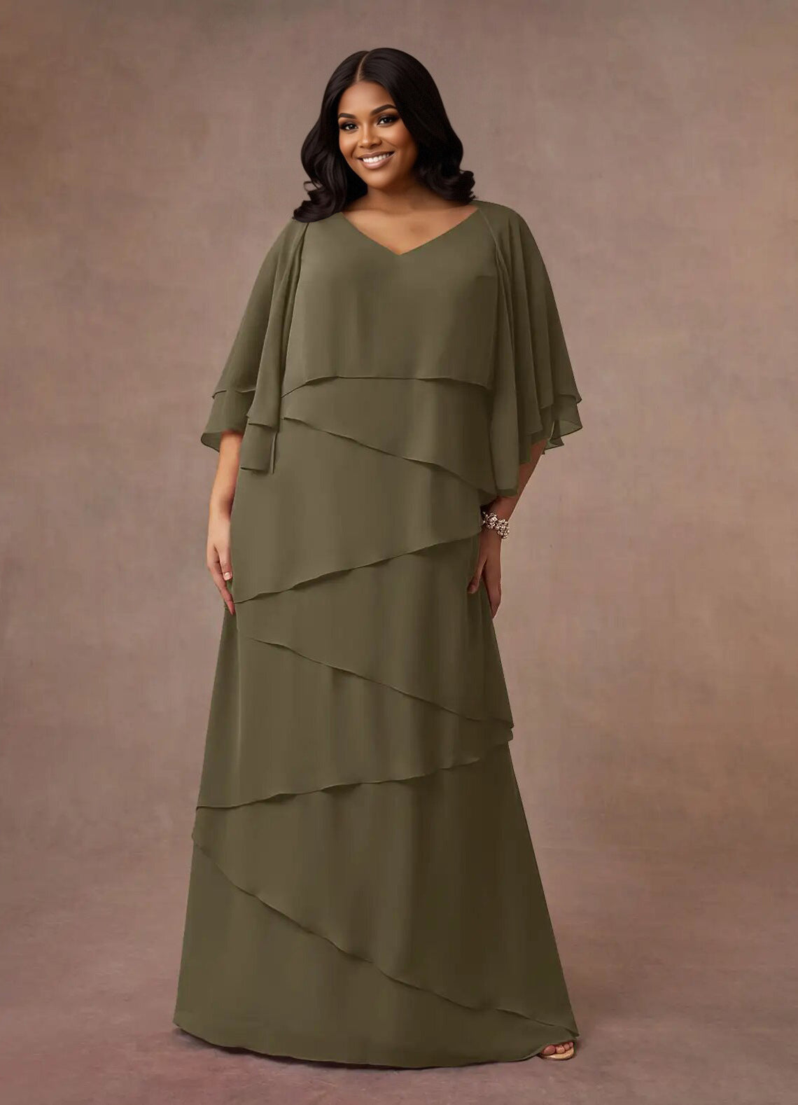 Augday OHara A-Line V-Neck Chiffon Dress Plus Size