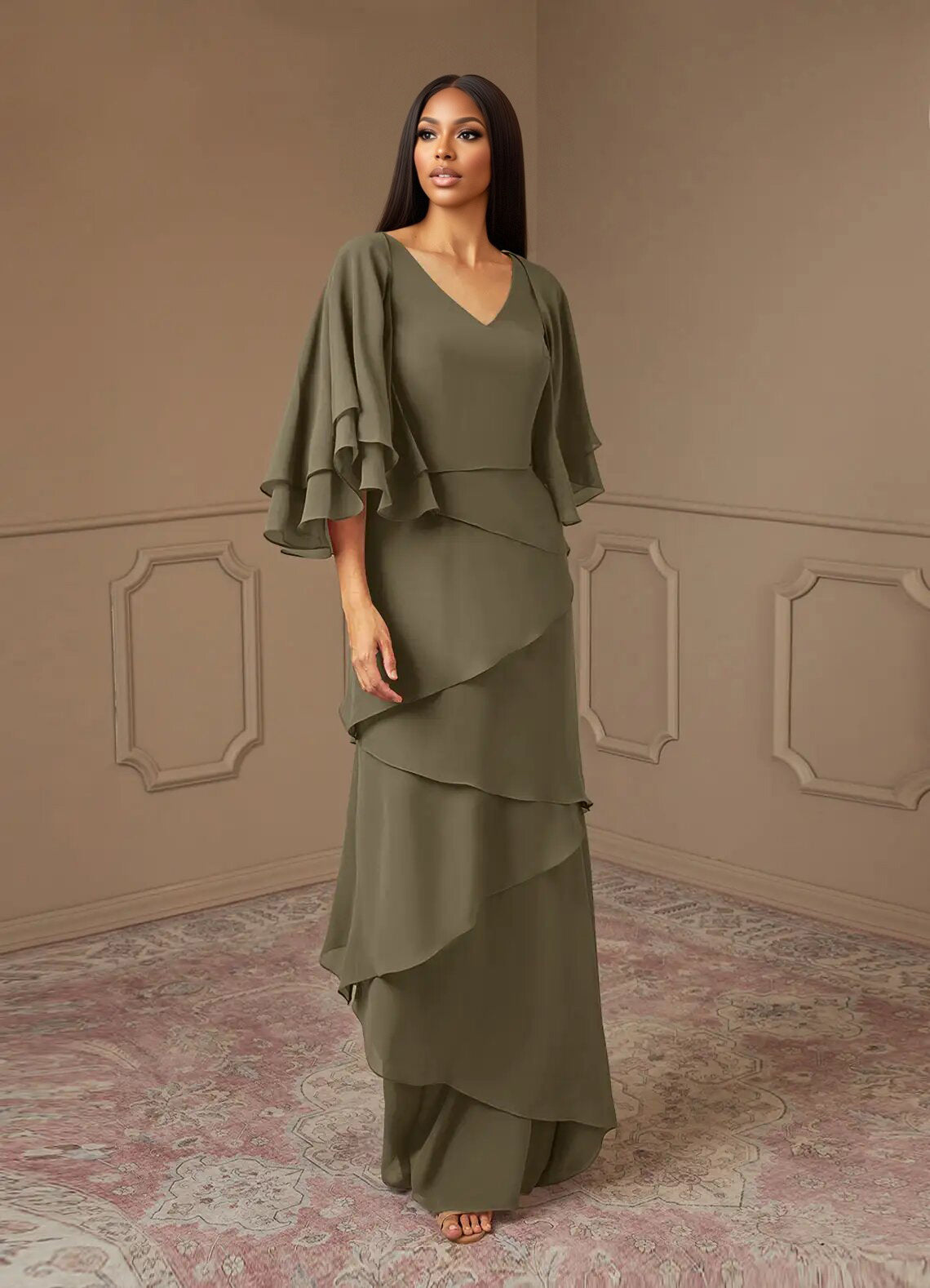 Augday OHara A-Line V-Neck Chiffon Dress