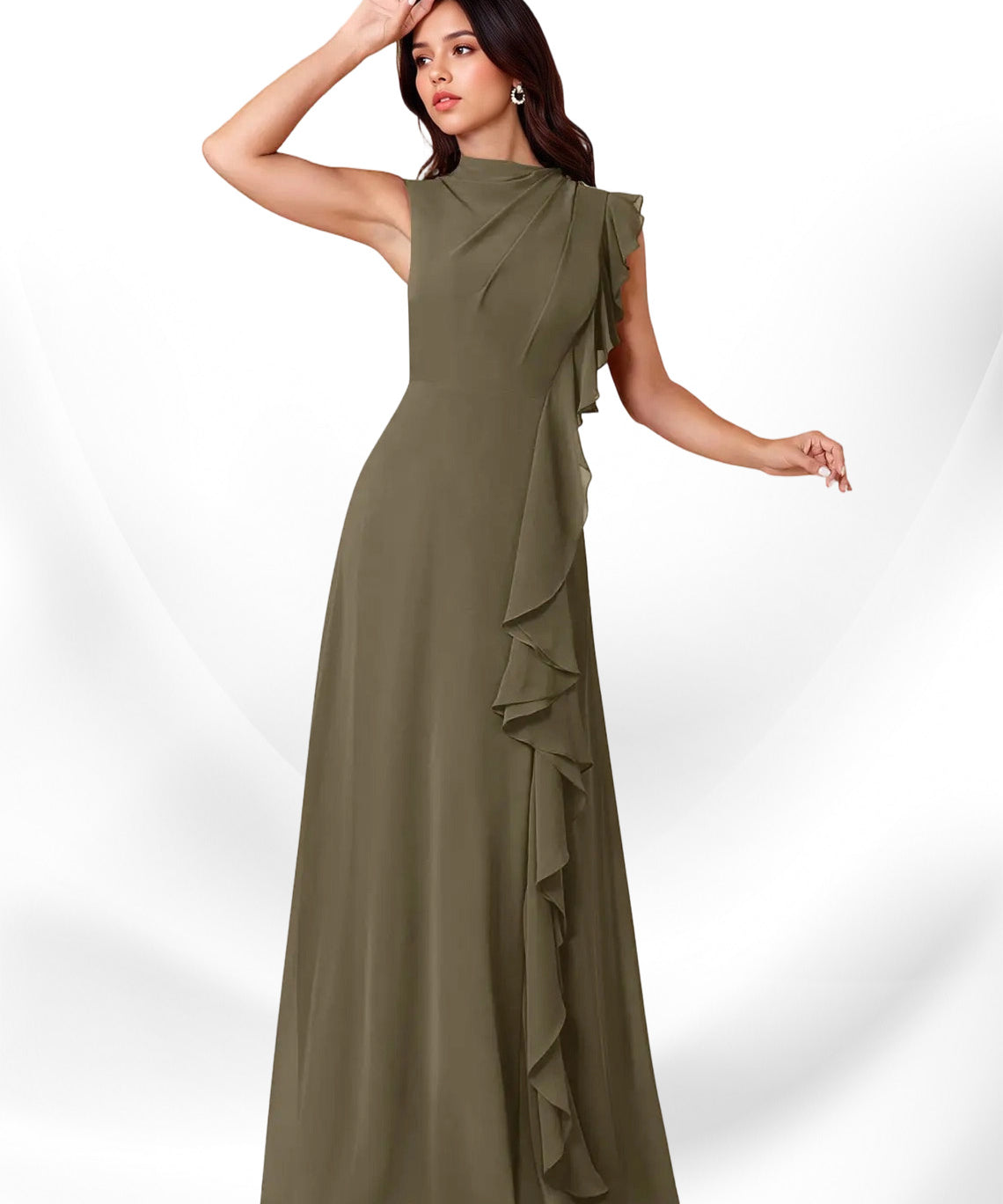 Augday Narine A-Line High Neckline Pleated Chiffon Dress