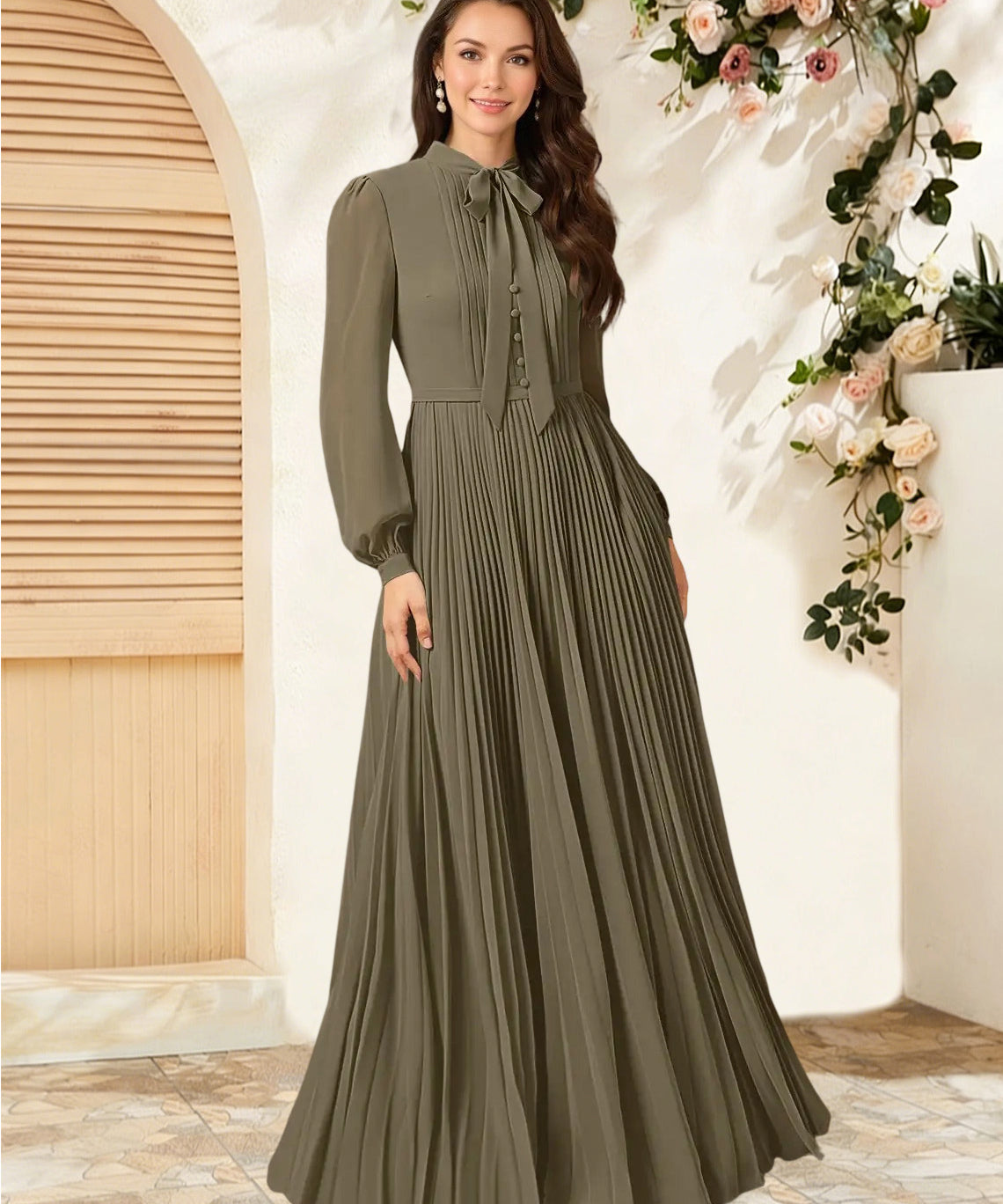 Augday Adellah A-Line Pleated Chiffon Dress