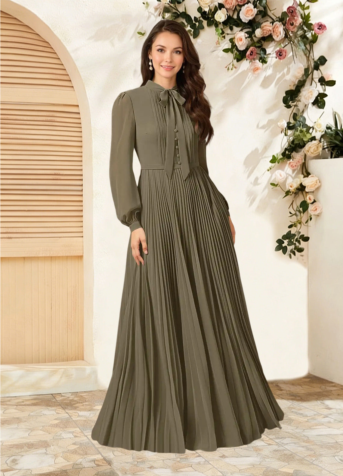 Augday Adellah A-Line Pleated Chiffon Dress