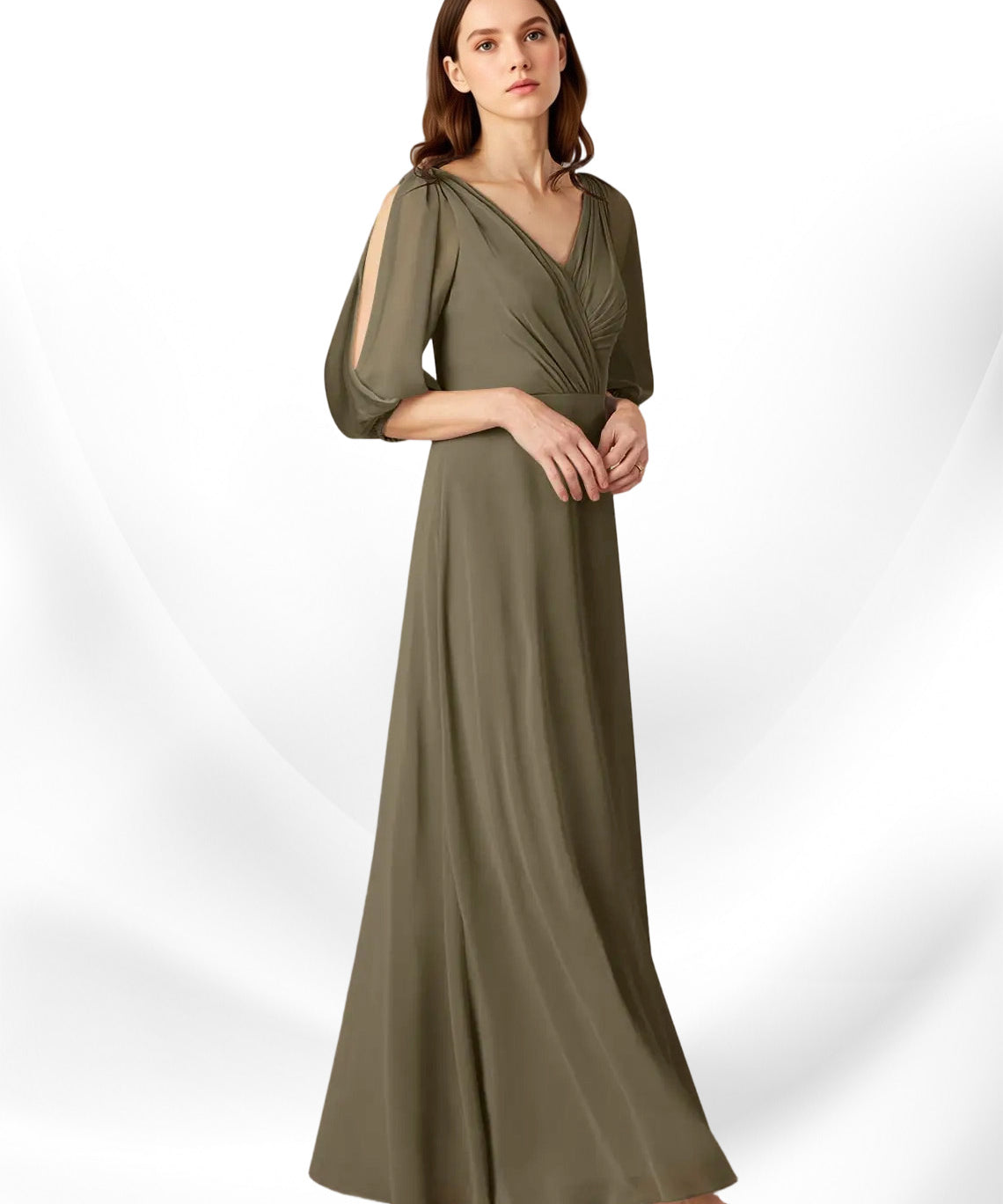 Augday Bronwyn A-Line V-Neck Ruched Chiffon Dress