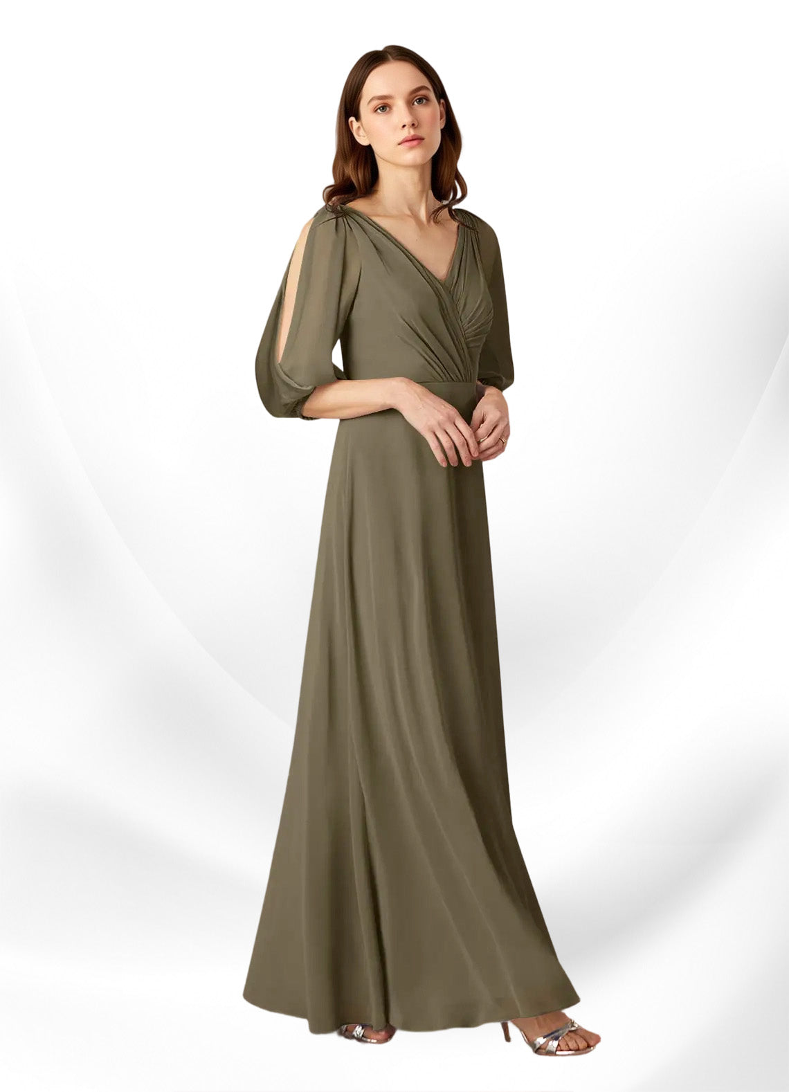 Augday Bronwyn A-Line V-Neck Ruched Chiffon Dress