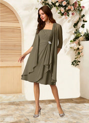 Augday Olivia A-Line Square Neckline Pleated Chiffon Dress