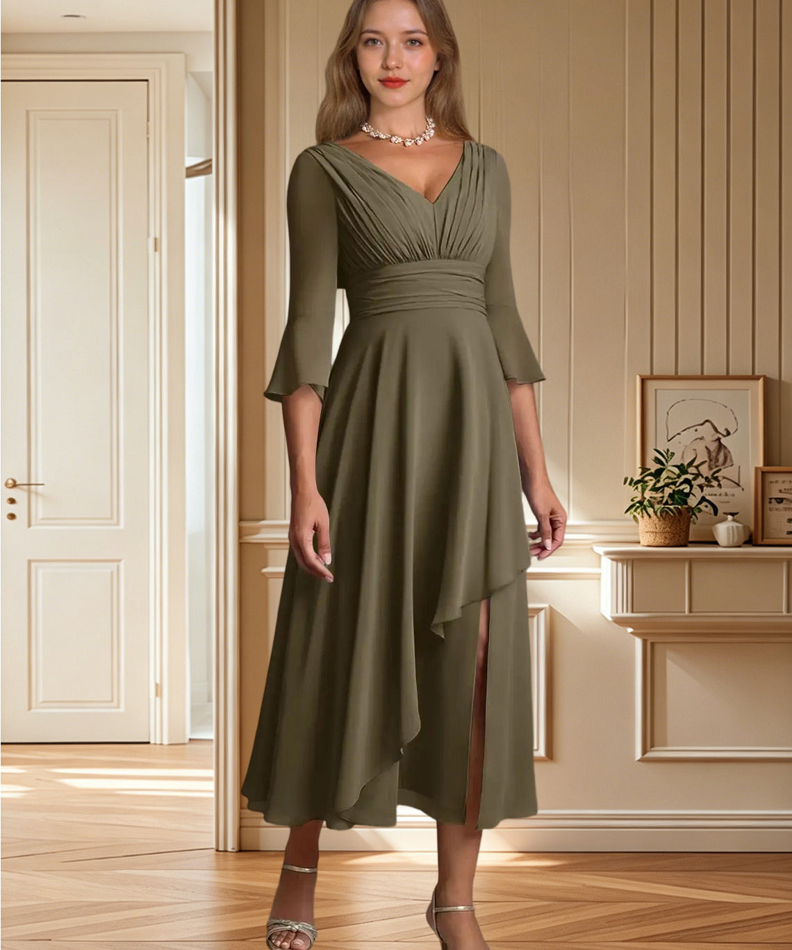Augday Aerynne A-Line Pleated Chiffon Dress