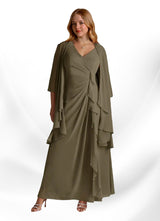 Augday Manuella A-Line V-Neck Pleated Chiffon Dress