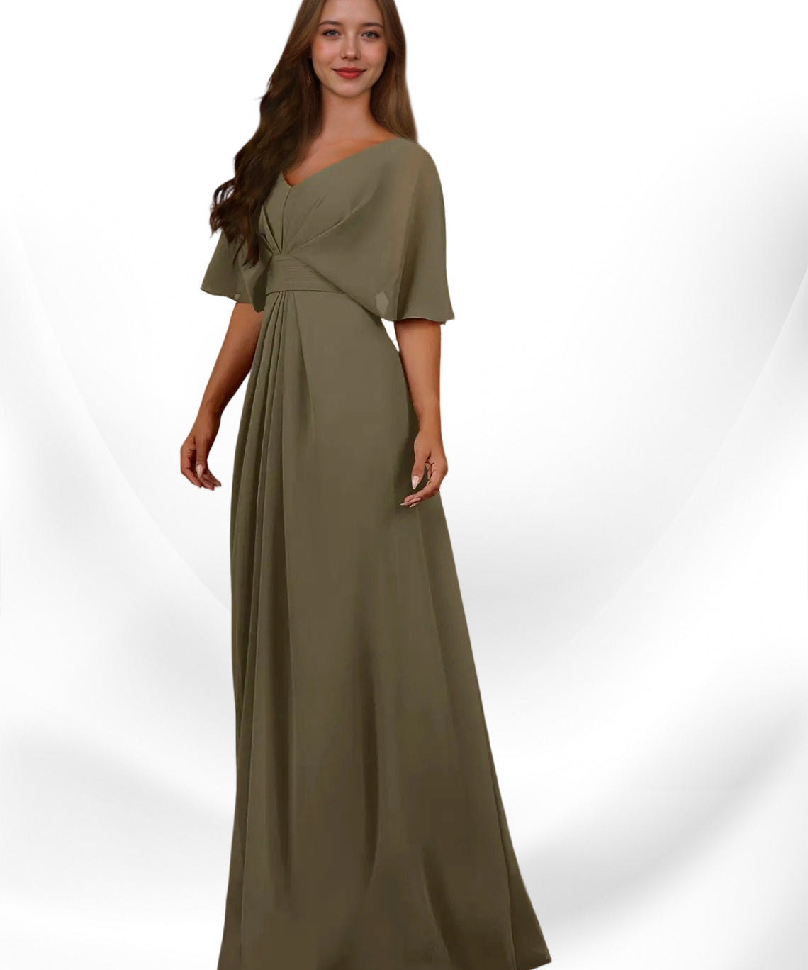 Augday Oksana A-Line V-Neck Pleated Chiffon Dress