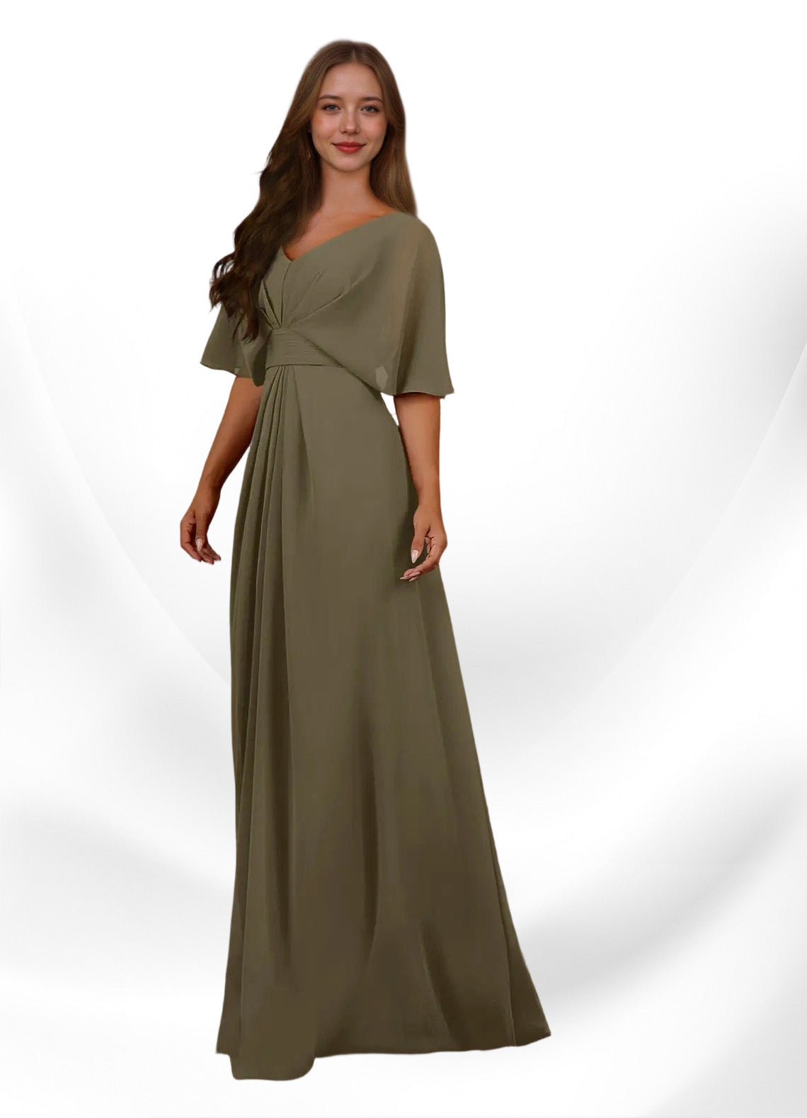 Augday Oksana A-Line V-Neck Pleated Chiffon Dress