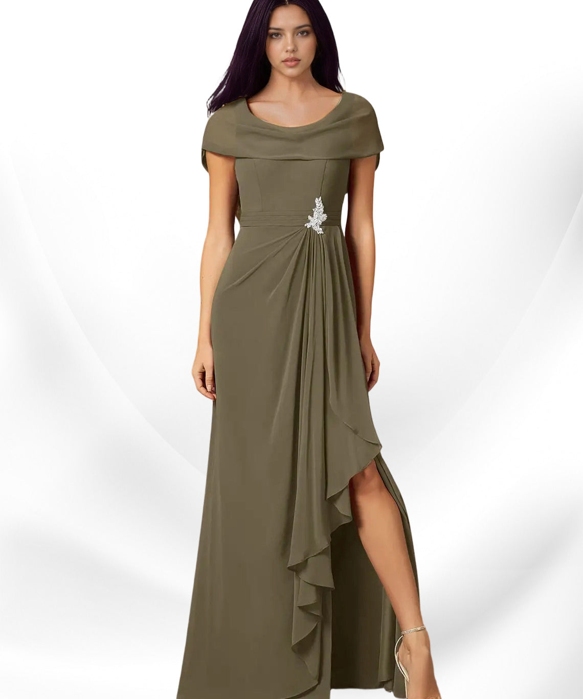 Augday Mary A-Line Side Slit Chiffon Dress