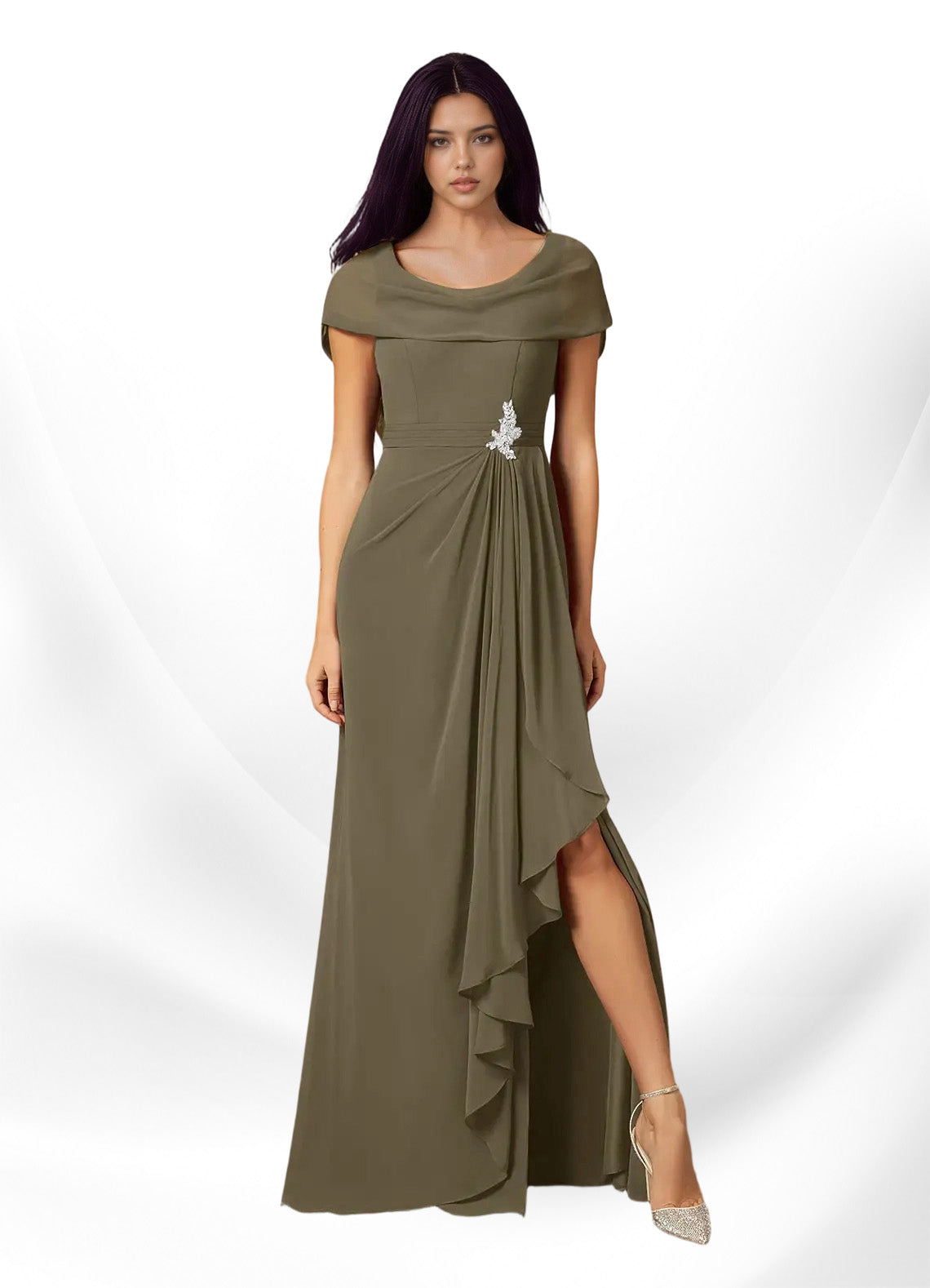 Augday Mary A-Line Side Slit Chiffon Dress