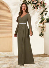 Augday Belinda A-Line V-Neck Pleated Chiffon Dress