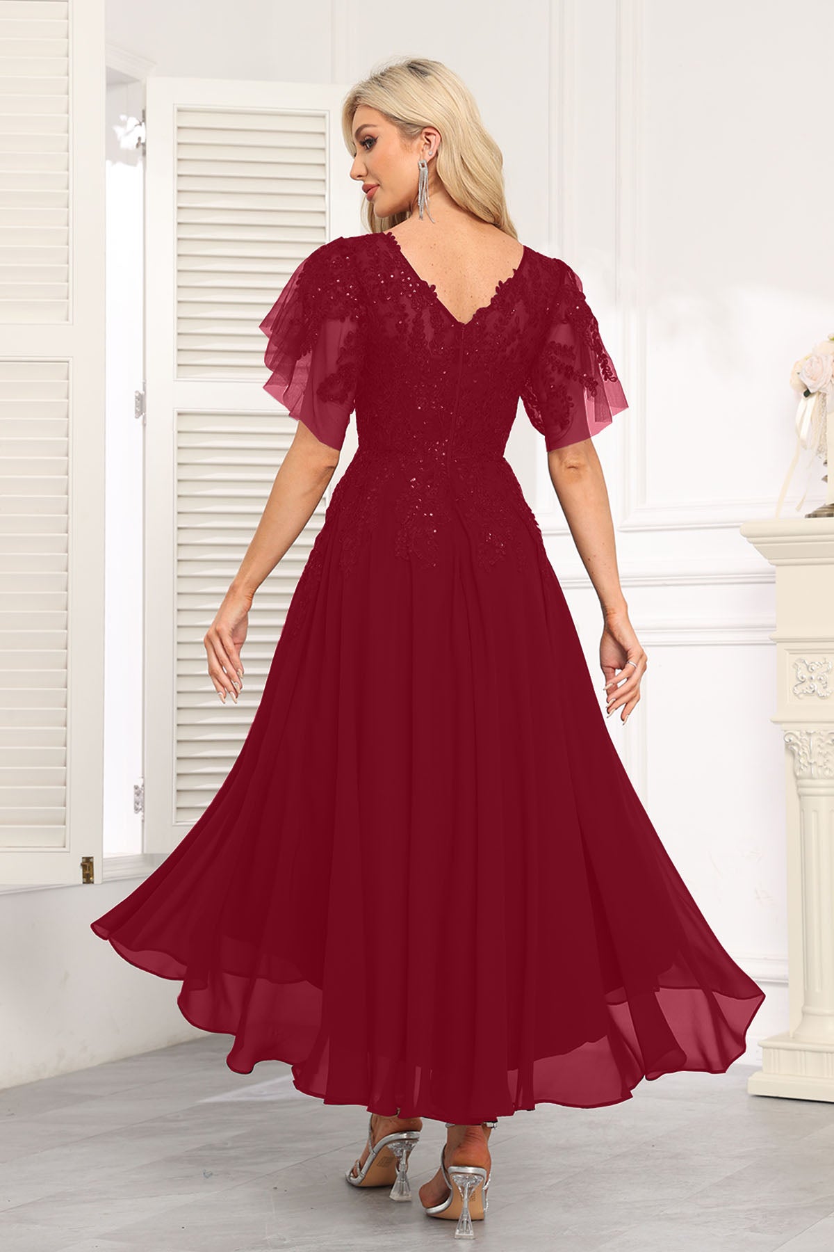 Augday Chiffon Lace Sequins Mother of the Bridesmaid Dresses