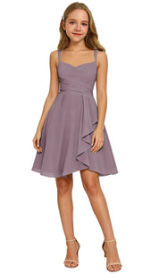 Augday Laly Girl Short Chiffon Flower Girl Dress for Wedding Spaghetti Straps Teens Formal Dresses
