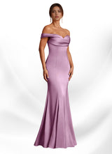 Augday Boone Mermaid Off the Shoulder Stretch Satin Dress