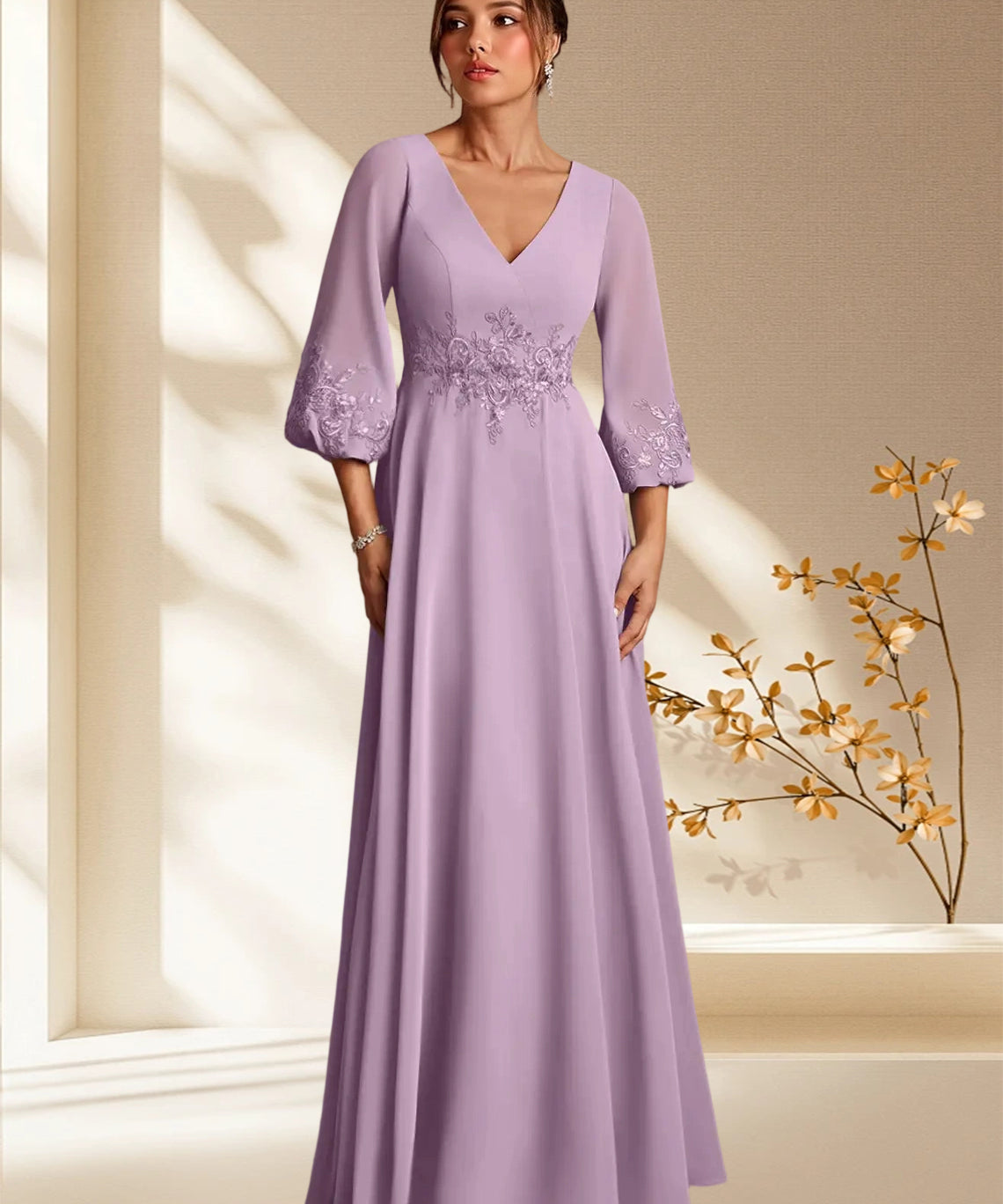 Augday Yorba A-Line Lace Chiffon Dress