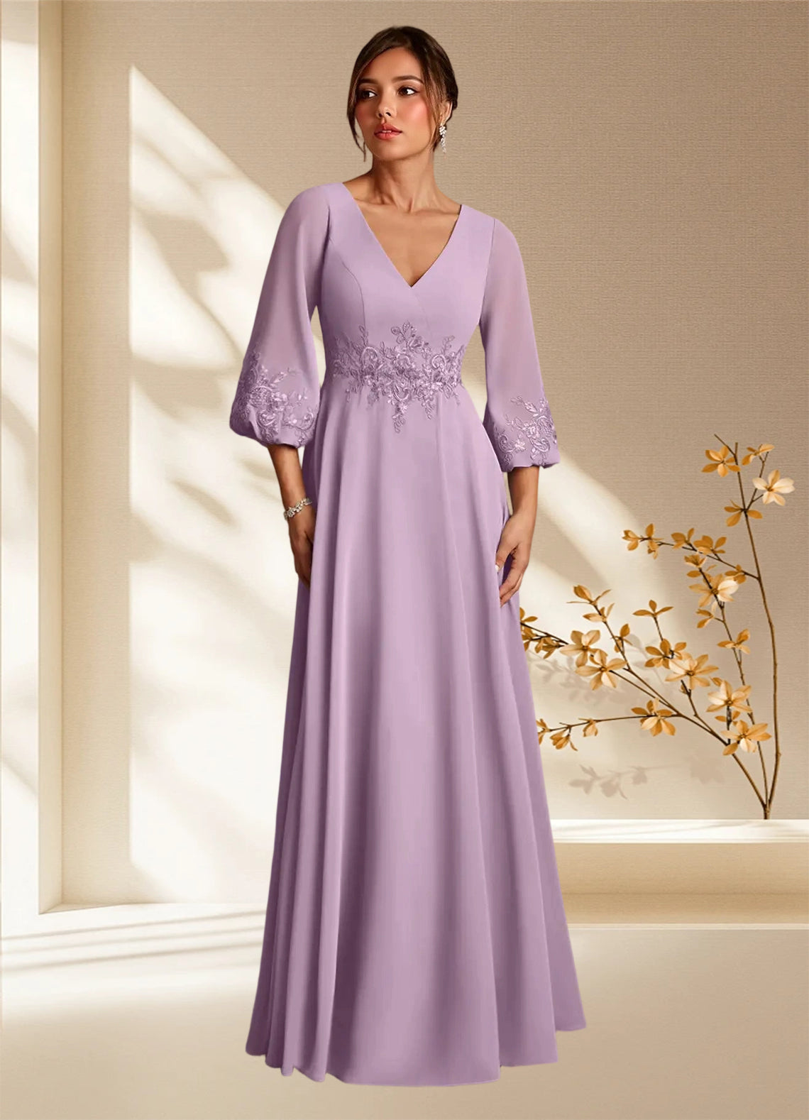 Augday Yorba A-Line Lace Chiffon Dress